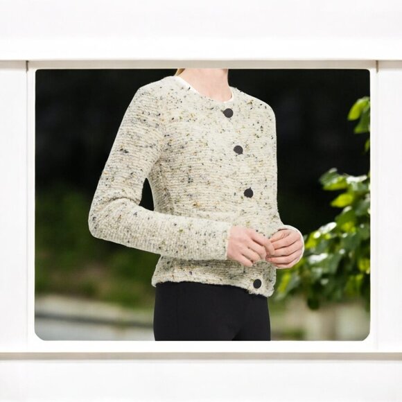 Theory Crew Neck Cardigan Jacket Evergreen Multi Small NWT (See Note on Button) - Picture 1 of 3